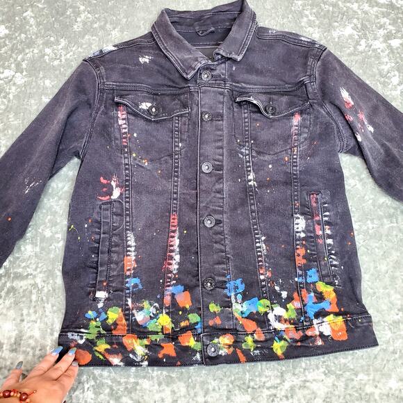 Kloud 9 Denim Black Men's Jacket Paint Splatter Design Size: S - Picture 4 of 6
